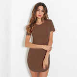 themeisles Summer Women Short Sleeve Dresses Ladies Solid Color O-Neck Bodycon Stretch Slim Mini Dress Vestidos