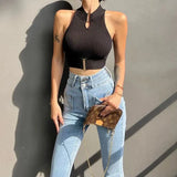 themeisles Crop Tops Womens Tank Tops White Black Basic Tanks Punk Summer Casual PU Leather Top Black Cami Top Female Vest Sexy Corset