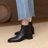 themeisles Women Ankle Boots Mid Heels Dress Shoes Woman Ol Office Lady Shoes Winter Botines with Zipper Black Botas De Mujer Brown