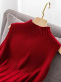 themeisles Women Summer Casual Knitted Tank Tops Solid Sleeveless Half High Collar Slim Base Shirt Sexy Top Knitwear Y2k High Street