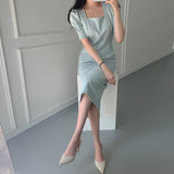 themeisles Vintage Dresses for Women Party Elegant Square Collar Vestidos Bodycon Work Office Lady Female Woman Dress Clothes Summer