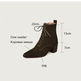 themeisles Autumn Boots     NEW Fall Shoes Women Pointed Toe Chunky Heel Shoes for Women Retro Cow Suede Western Boots Concise Short Boots Women Brown Shoes