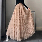 themeisles Fairy Heavy Industry Net Yarn Cake Skirt Women's Spring Summer Long Ankle Design Sense Niche Figure Wide Hem Long Skirts Woman