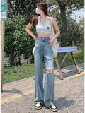 themeisles Ripped Jeans Women's Summer Thin Section  New Straight Loose High Waist Thin Wide Leg Pants