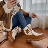 themeisles  fashion inspo   NEW Winter Boots Women Split Leather Shoes for Women Round Toe Chunky Heel Women Boots Platform Snow Boots Warm Plush Boots