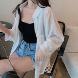 themeisles Shirts Women Sun Protection Loose All-match Summer Korean Style Casual Solid Tops Fashion Simple Chic Outerwear Thin Baggy Soft