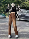 themeisles European And American Retro Brown Jeans Women's Spring And Autumn High-waisted Straight-leg Loose And Thin Wide-leg Pants