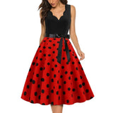 themeisles Womens Retro Summer Dresses Robe Vintage Pinup 1950s 60s Rockabilly Sexy V-Neck Polka Dot Print Party Dress Vestido S-3XL