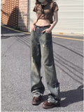 themeisles Perforated Jeans, Summer Loose Straight Leg Wide Leg Pants, Niche Stitching, Old Beggar Pants, Women's Jeans