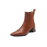 themeisles  Autumn Shoes   Autumn Women Boots Square Toe Chunky Heel Short Boots Women Genuine Leather Shoes for Women Slip-on Boots Pleated Ladies Shoes