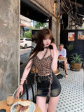 themeisles 2000s Vintage Leopard Vest Women Casual Y2k Crop Tops Sexy Female Outwear Summer Korean Fashion Elegant Tank Tops Blouse Shirt