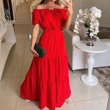 themeisles Summer Boho Red Dress Fashion Short Sleeve Beach Long Dress Casual Loose Elegant Holiday Party Dresses For Women Robe Femme