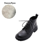 themeisles Autumn Boots    NEW Autumn Shoes Women Round Toe Chunky Shoes Split Leather Ankle Boots Lace-up Short Boots for Women Solid Black Winter Boots