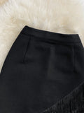 themeisles Womern High Waist Fringed Short Skirt Women's Summer  New Style Black Irregular Elastic Hip Skirt Anti-glare Skirt