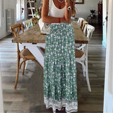 Summer High Waist Long Printed A-Line Skirt Floral Skirt Women Casual Beach Faldas Female Boho Elastic Waist Holiday Maxi Skirts