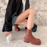 themeisles  fashion inspo    NEW Fall Shoes Women Genuine Leather Boots Round Toe Chunky Boots for Women Casual Platform Boots Solid Zipper Ankle Boots Women