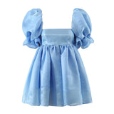 themeisles Summer Women Blue Princess Ball Gown Dress Vintage Puff Sleeve Elegant Ladies Party Mini Dresses Short Vestido