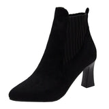 themeisles Autumn Winter Women Boots Elastic Ankle Boots Pointed Toe Thick Heel High Heels Shoes Woman Female Plus Fleece Warm Socks Boots