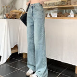 themeisles Baby Blue Loose Straight Jeans Women's High Waist Thin Summer Thin Design Tassel Versatile Wide Leg Pants Trend