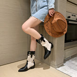 themeisles  Autumn Shoes   NEW Autumn Fashion Women Boots Pointed Toe Chunky Heel Shoes Women Genuine Leather Boots Women Black Western Boots Cowboy Boots