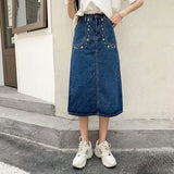 themeisles  New Denim Skirt Women's Spring And Autumn Design Sense Mid-length High Waist Large Size Slim Embroidered Long Skirt