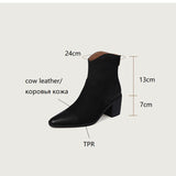 themeisles Autumn Shoes    NEW Fall/Winter Women Shoes Pointed Toe Chunky Heel Boots Genuine Leather Black Boots for Women Fashion Hight Heel Modern Boots