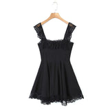 themeisles Spring Summer New Sexy Casual Chic Slim Backless Lace Square Neck Short Strap Mini Dress For Women