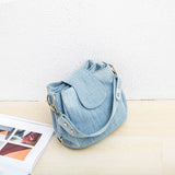 themeisles  Casual Denim Bucket bag for women Shoulder Crossbody Bag Multiple pockets  ladies handbag Luxury design Female big Totes blue