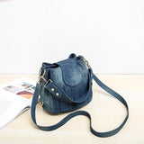 themeisles  Casual Denim Bucket bag for women Shoulder Crossbody Bag Multiple pockets  ladies handbag Luxury design Female big Totes blue