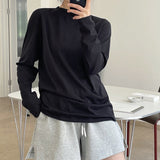 themeisles Summer Women's Casual Solid Color Round Neck Long Sleeve Loose T-Shirt