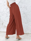 themeisles Autumn Summer Fashion Cotton Linen Pants Women Solid Fungus Edge High Waist Women's Trousers Wide Leg Casual Pants