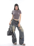 themeisles Small crowd deconstruction design sense jeans, high street wide leg pants, high-end floor long pants, trendy brand women's jeans