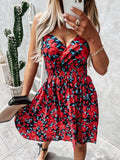 themeisles sexy spaghetti strap Floral print beach mini dress women summer casual Elastic waist dresses for women robe femme