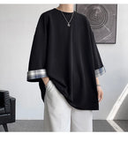 themeisles Spring Summer Men's T-shirts Women Oversized 2XL Korean Style Loose Plaid T-shirt Casual Seven sleeves T-Shirt Male White