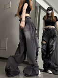 themeisles Niche Design Jeans, High Street Heavy Industry Wide Leg Pants, High-end Floor Length Pants, Trendy Brand Women's Jeans