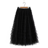 themeisles Plus Size Women's Clothing Skirt Elastic Waist Mesh Skirt Calf And Calf Cake Skirt Summer Thin Double Layer Umbrella Skirt 4XL