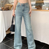 themeisles Baby Blue Loose Straight Jeans Women's High Waist Thin Summer Thin Design Tassel Versatile Wide Leg Pants Trend