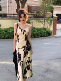 themeisles Vintage Elegant Print Spaghetti Strap Midi Dress for Women Party Fashion One Piece Bodycon Prom Robe Vestidos Summer Korean