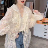 themeisles New Women Summer Tops Cardigan Female Fashion Blouses Lace Blouse Shirt Ladies Long Sleeve Shirts Sun Protection Clothes