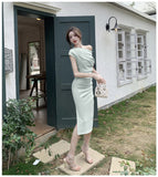 themeisles French Temperament Celebrity Wind Sexy Strapless Oblique Collar Dress Female Spring and Summer Slim Open Package Hip Long Dress