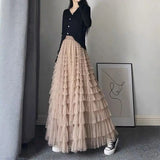 themeisles Fairy Heavy Industry Net Yarn Cake Skirt Women's Spring Summer Long Ankle Design Sense Niche Figure Wide Hem Long Skirts Woman