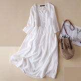 themeisles Women White Beach Dress Solid Summer A-line Half Sleeve Shirt Dress Casual Loose Pocket Sundress Holiday Baggy Long Robe