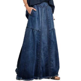 themeisles Oversize Fashion Street Skirt Summer A Line Denim Skirt Women Autumn Sun Skirt Casual Solid High Waist Women's Long Skirt