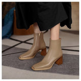 themeisles Ankle Boots for Women Square Toe Fashion Shoes Autumn Winter Short Boots Zipper Square Heels Comfortable Lady Shoes