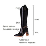 themeisles  fashion inspo    NEW Fall Shoes for Women Pointed Toe Square Heel Boots Split Leather Knee High Boots Rivet Plus Size Women Shoes High Heel Boots