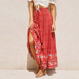 Summer High Waist Long Printed A-Line Skirt Floral Skirt Women Casual Beach Faldas Female Boho Elastic Waist Holiday Maxi Skirts