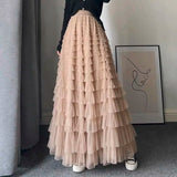 themeisles Fairy Heavy Industry Net Yarn Cake Skirt Women's Spring Summer Long Ankle Design Sense Niche Figure Wide Hem Long Skirts Woman