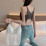 themeisles Hollow Out Lace Butterfly Back Camisole With Bra Women Sexy Padded Black White Tank Crop Tops Female Camis Summer