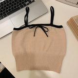 themeisles Women Sexy Knitted Patchwork Crop Tops Spaghetti Strap Tank Top Off Shoulder Sleeveless Solid Camis For Women Summer