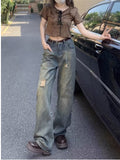 themeisles Perforated Jeans, Summer Loose Straight Leg Wide Leg Pants, Niche Stitching, Old Beggar Pants, Women's Jeans